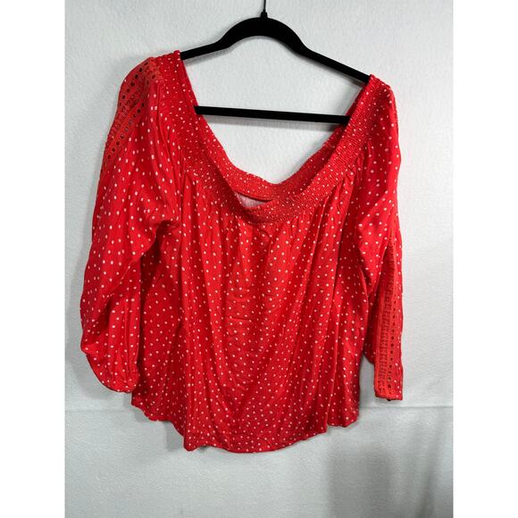 Maurices Red White Polka Dot Off Shoulder Peasant‎ Blouse 3/4 Sleeve Plus 1X New - Picture 5 of 7